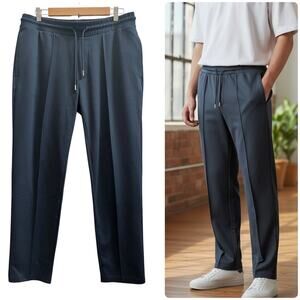 Dunnes Men’s Navy Blue Pintuck Pocket Slim Straight Sweatpants Size Large Casual